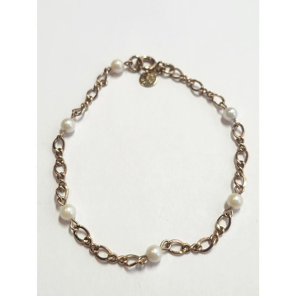 Bojar 1/20 12K GF Gold Chain Bracelet with White Pearl Accents 7"